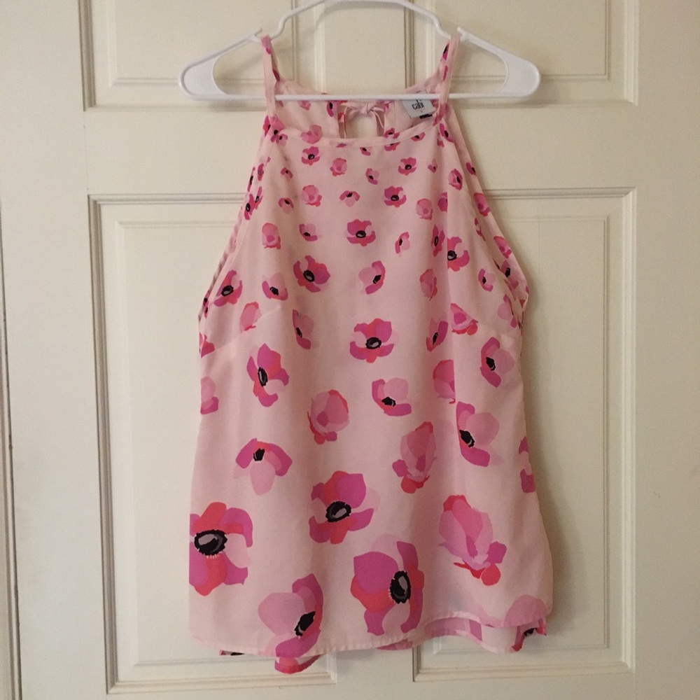Cabi (L) Halter Tank Top Floating Poppies Pink Floral Style #5218